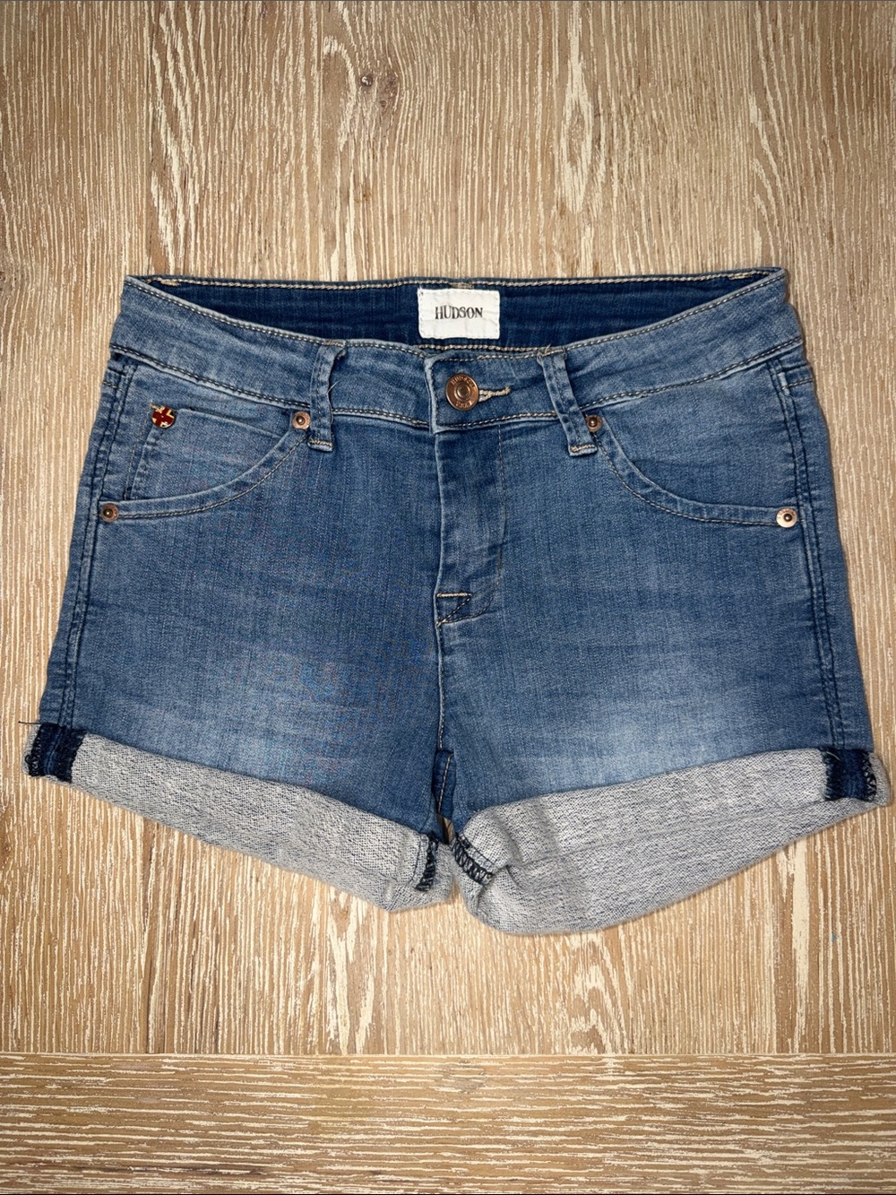 Hudson Jeans Girl’s Cuffed Denim Shorts in Medium Blue